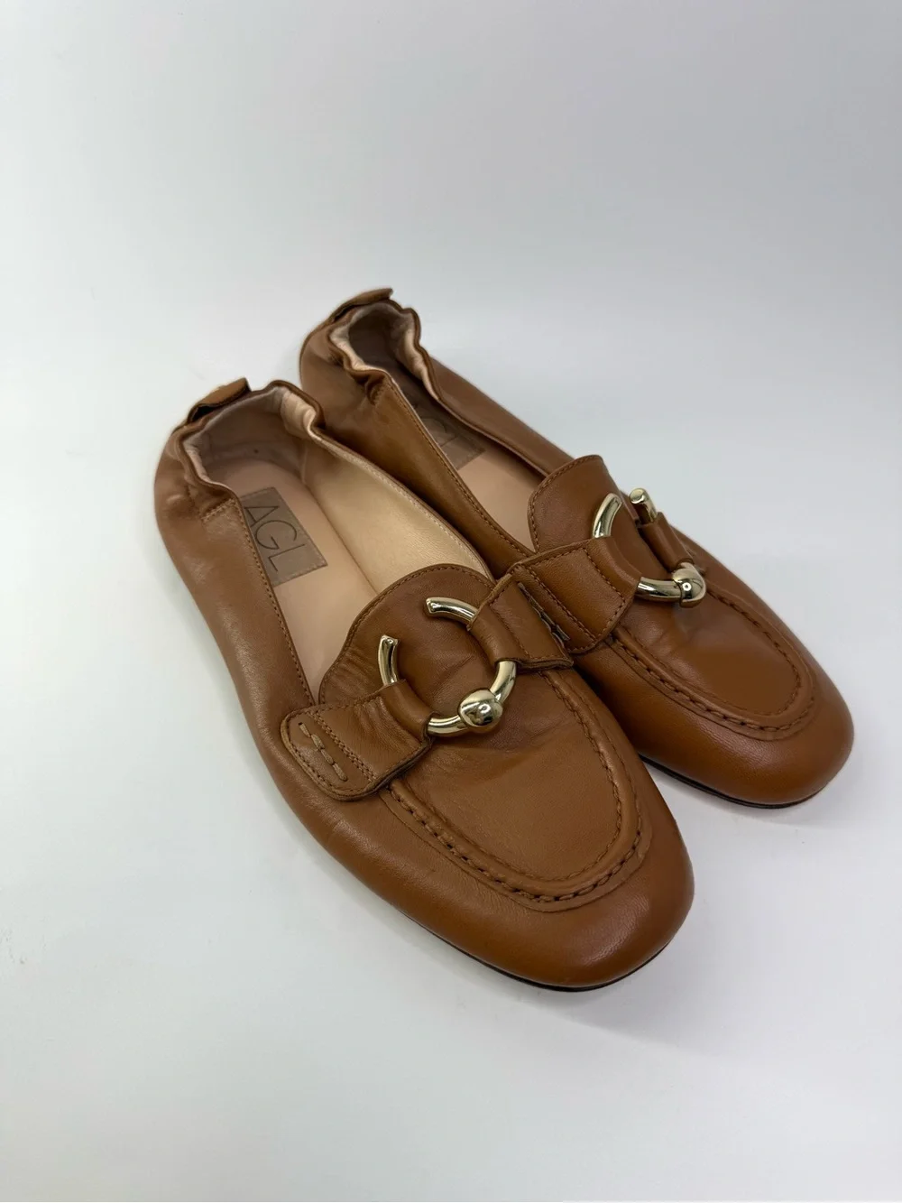 AGL Leather Sheryl Moc Bit Loafer Flats Brown Size 36/US6